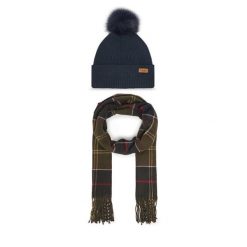 Zestaw Szalik i Czapka Barbour. Niebieskie szaliki i chusty damskie Barbour, bez wzorów. Za 359.99 zł.