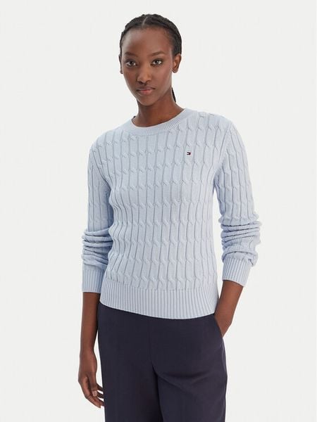 Tommy Hilfiger Sweter WW0WW47644 Błękitny Regular Fit. Niebieskie swetry damskie Tommy Hilfiger, m, bez wzorów, z bawełny, bez kołnierzyka, bez ramiączek, bez kaptura. Za 435.99 zł.