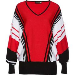 Sweter bonprix truskawkowo-czarno-biały w paski. Swetry damskie bonprix. Za 109.99 zł.