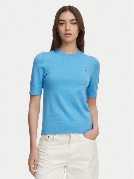 Tommy Hilfiger Sweter WW0WW49705 Niebieski Slim Fit. Niebieskie swetry damskie Tommy Hilfiger, xl, bez wzorów, z bawełny, bez kołnierzyka, bez ramiączek, bez kaptura. Za 299.99 zł.