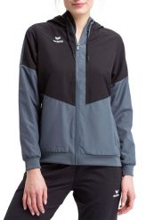 Damska kurtka z kapturem Erima Tracktop Squad. Czarne kurtki damskie Erima, bez wzorów, z materiału, z kapturem. Za 121.50 zł.