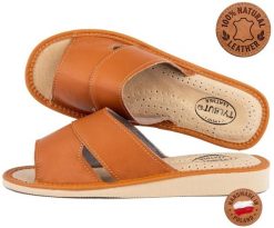 Kapcie kempingowe damskie Tylbut TYL0113 ze skóry naturalnej domowe. Brązowe kapcie damskie OEM, bez wzorów, z materiału. Za 64.00 zł.
