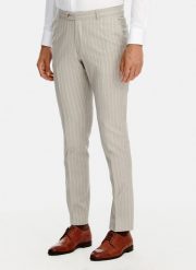 PAKO LORENTE - Beżowe spodnie garniturowe w prążek. Brązowe eleganckie spodnie męskie Pako Lorente, m, bez wzorów, z wełny. Za 999.99 zł.