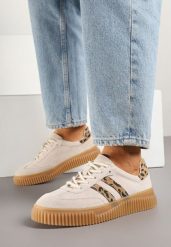 Beżowe Skórzane Sneakersy Klasyczne Tenisówki z Zamszu Naturalnego ze Wzorem w Panterkę Teniresela. Brązowe trampki i tenisówki damskie Born2be, bez wzorów, z jeansu, klasyczne, bez zapięcia. Za 189.99 zł.