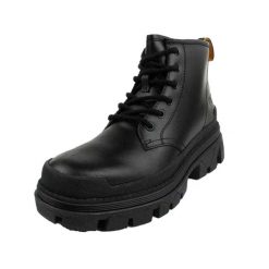 Damskie Skórzane Botki Na Koturnie. Czarne botki damskie Caterpillar, z gumy, z okrągłym noskiem, bez obcasa, na koturnie, bez zapięcia. Za 492.99 zł.