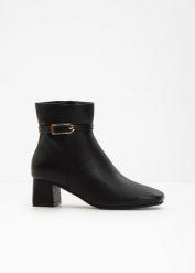 Botki. Czarne botki damskie bonprix, eleganckie, bez obcasa, bez zapięcia. Za 169.99 zł.