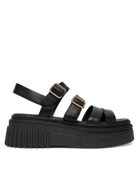 Clarks Sandały Evamar Strap 26185888 Czarny. Czarne sandały damskie Clarks, bez wzorów, ze skóry, bez obcasa, na płaskiej podeszwie, bez zapięcia. Za 322.99 zł.