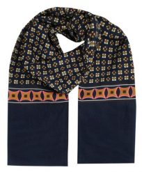 Męski Szalik Elegancki Miękki, Dwustronny, Śliski - ALTIES - Granat ze Wzorem. Niebieskie szaliki męskie Alties, na zimę, bez wzorów, z materiału. Za 55.00 zł.