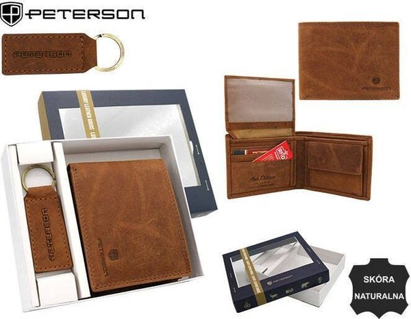Peterson Zestaw prezentowy: mały, skórzany portfel męski i brelok - Peterson NoSize. Portfele męskie Peterson, bez wzorów. Za 146.84 zł.