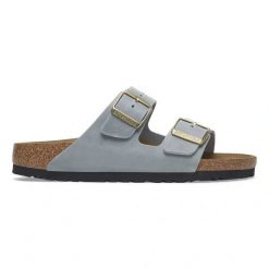 BIRKENSTOCK Arizona LEOI Basalt Gray Klapki damskie. Szare klapki damskie Birkenstock, bez wzorów, z nubiku, eleganckie, bez obcasa. Za 449.99 zł.