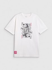 4F T-shirt oversize z nadrukiem damski - biały M. Białe t-shirty damskie 4f, m, bez wzorów, z bawełny, bez kołnierzyka. Za 79.99 zł.