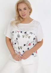 Biała Bluzka Antesio. Białe bluzki damskie Born2be, xl, bez wzorów, z bawełny, eleganckie, bez kołnierzyka, bez ramiączek. Za 59.99 zł.