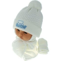 Czapka niemowlęca z szalikiem i rękawiczkami CZ+S+R 011A biała. Czapki dla dzieci marki Proman. Za 45.90 zł.