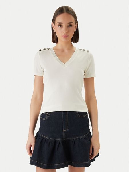 Morgan Bluzka 251-DOMANI Écru Slim Fit. Białe bluzki damskie Morgan, l, bez wzorów, bez kołnierzyka, bez ramiączek. Za 189.99 zł.