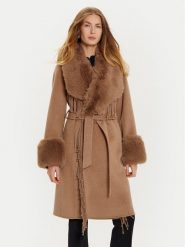 Marciano Guess Płaszcz wełniany 4BGL10 7125A Brązowy Regular Fit. Brązowe płaszcze damskie Marciano Guess, na zimę, z aplikacjami, z wełny, bez kaptura. Za 2,139.00 zł.