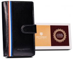 Portfel skórzany Peterson [D] PTN RD-42-GCL-A czarny. Czarne portfele damskie Peterson, bez wzorów, ze skóry. Za 72.99 zł.