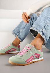 Jasnozielone Sneakersy przed Kostkę z Paskami na Cholewce Deniffia. Zielone obuwie sportowe damskie Renee, bez wzorów. Za 74.99 zł.