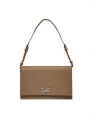 Calvin Klein Torebka Ck Elongated Shoulder Bag_Mono K60K613139 Beżowy. Brązowe torebki do ręki damskie Calvin Klein, bez wzorów, ze skóry, bez dodatków. Za 289.99 zł.