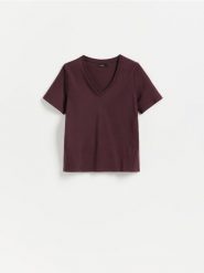 Bawełniany t-shirt - brązowy. Brązowe t-shirty damskie Reserved, l, bez wzorów, z bawełny, bez kołnierzyka. Za 59.99 zł.