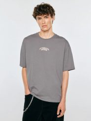Koszulka męska oversize z nadrukiem szara colton 903. Szare t-shirty męskie Big Star, l, bez wzorów, z bawełny, wizytowe, bez kołnierzyka. Za 59.99 zł.