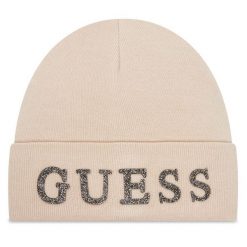 Czapka Guess. Brązowe czapki i kapelusze damskie Guess, na zimę, z aplikacjami. Za 109.99 zł.