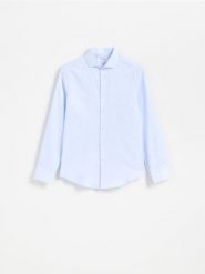 Koszula slim w pepitkę - jasnoniebieski. Niebieskie koszule męskie Reserved, l, bez wzorów, z bawełny, bez kołnierzyka, bez ramiączek. Za 129.99 zł.
