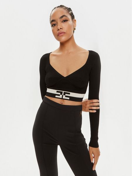 Elisabetta Franchi Bluzka MK-55S-46E2-V250 Czarny Slim Fit. Czarne bluzki damskie Elisabetta Franchi, s, bez wzorów, z wiskozy, bez kołnierzyka, bez ramiączek. Za 1,149.00 zł.