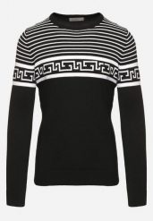 Czarny Sweter w Paski z Geometrycznym Wzorem Nirile. Czarne swetry przez głowę męskie Born2be, l, z aplikacjami, bez kołnierzyka. Za 54.99 zł.