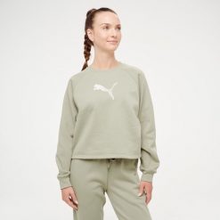 Bluza damska Puma crop. Zielone bluzy sportowe damskie Puma, xs, bez wzorów, z bawełny, bez kaptura, na fitness i siłownię. Za 169.99 zł.