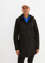 Parka softshell z materiału odpychającego wodę. Czarne kurtki damskie bonprix, bez wzorów, z softshellu, bez kaptura. Za 229.99 zł.