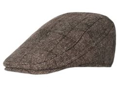 Kaszkiet Jesienno-Zimowy Brązowy z Gumką w Kratkę z Dodatkiem Wełny, Męski - Pako Jeans. Brązowe czapki i kapelusze męskie Pako Jeans, na jesień, bez wzorów, z jeansu. Za 65.00 zł.