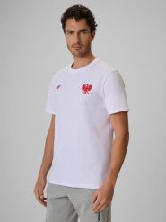 4F Koszulka kibica męska - biała L. Białe t-shirty męskie 4f, l, bez wzorów, z bawełny, bez kołnierzyka. Za 69.99 zł.