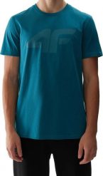 4f T-shirt męski 4F Koszulka regular z nadrukiem morska zieleń S. Zielone t-shirty męskie 4f, m, bez wzorów, bez kołnierzyka. Za 34.95 zł.