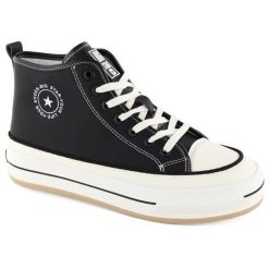 Trampki za kostkę Big Star OO274062 na platformie czarne. Czarne trampki i tenisówki damskie bez wzorów, z polaru, retro, za kostkę, bez zapięcia. Za 213.36 zł.