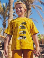Mayoral T-Shirt 6087 Żółty. Żółte t-shirty dla chłopców Mayoral, bez wzorów, z bawełny, bez ramiączek. Za 59.99 zł.