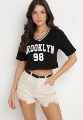 Czarny Bawełniany T-shirt z Napisem Nitanelia. Czarne bluzki damskie Born2be, m, bez wzorów, z bawełny, bez kołnierzyka. Za 29.99 zł.