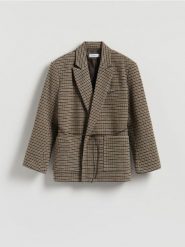 Marynarka w pepitkę z paskiem - wielobarwny. Żakiety damskie Reserved, l, bez wzorów, z tkaniny. Za 299.99 zł.