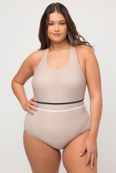 Damski Kostium kąpielowy imitacja juty usztywniane miseczki. Brązowe kostiumy jednoczęściowe damskie Ulla Popken, plus size, bez wzorów, z elastanu, plus size, do pływania. Za 223.99 zł.