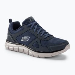 Buty męskie SKECHERS Track Scrolic. Niebieskie buty sportowe męskie Skechers, ze skóry, bez zapięcia, na fitness i siłownię. Za 219.99 zł.