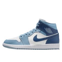 Buty do chodzenia dla dorosłych Air Jordan 1 Mid Blue. Niebieskie obuwie sportowe damskie Jordan, bez wzorów, ze skóry, do koszykówki, Nike Air Jordan. Za 603.30 zł.