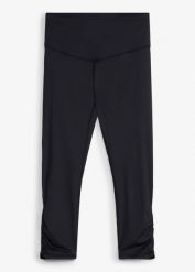 Ultralekkie legginsy sportowe 3/4 z marszczeniem, szybko schnące. Czarne legginsy damskie bonprix, bez wzorów. Za 94.99 zł.