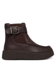 Clarks Botki Torhill Buckle 26327987 Brązowy. Brązowe botki damskie Clarks, ze skóry, bez obcasa, na płaskiej podeszwie, bez zapięcia. Za 569.99 zł.
