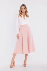 Rozkloszowana spódnica z wysokim stanem różowa. Czerwone spódnice damskie Stylove, na lato, l, bez wzorów, z podwyższonym stanem, midi, rozkloszowane. Za 289.00 zł.