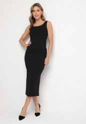 Czarna Sukienka na Ramiączkach z Wiskozą o Ołówkowym Kroju z Rozcięciem Tirbia. Czarne sukienki damskie Born2be, l, bez wzorów, z jeansu, eleganckie, bez kołnierzyka, bez ramiączek, maxi, ołówkowe. Za 89.99 zł.