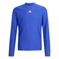 Dziecięca koszulka ochronna z długim rękawem. Niebieskie bluzki dla dziewczynek Adidas, bez wzorów, bez kołnierzyka, bez ramiączek. Za 149.00 zł.