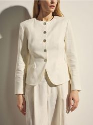 Marynarka z lnem - biały. Białe żakiety damskie Reserved, l, bez wzorów, z tkaniny. Za 179.99 zł.