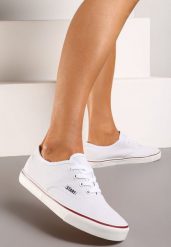Białe Casualowe Sznurowane Tenisówki na Płaskiej Podeszwie Moanisa. Białe obuwie sportowe damskie Renee, bez wzorów, z jeansu, eleganckie, bez zapięcia. Za 29.99 zł.