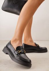 Czarne Eleganckie Mokasyny VICES z Aplikacją i Wkładką ze Skóry Naturalnej Arinatta. Czarne mokasyny damskie Renee, z satyny, eleganckie. Za 99.99 zł.