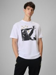 4F T-shirt regular z nadrukiem uniseks 4F x Bartosz Zmarzlik - biały L. Białe koszulki sportowe męskie 4f, l, bez wzorów, z bawełny, bez kołnierzyka, bez ramiączek. Za 89.99 zł.