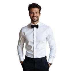 Biała elastyczna koszula na spinki z plisą kryjącą guziki MODINI DD50. Białe koszule męskie Modini Moda Męska, m, bez wzorów, z bawełny, casualowe, bez kołnierzyka, bez ramiączek. W wyprzedaży za 175.50 zł.